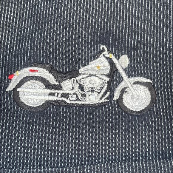 South Bay Shirt Mens Medium Blue Embroidered Motorcycle Camp Button Up Pocket - Picture 3 of 8